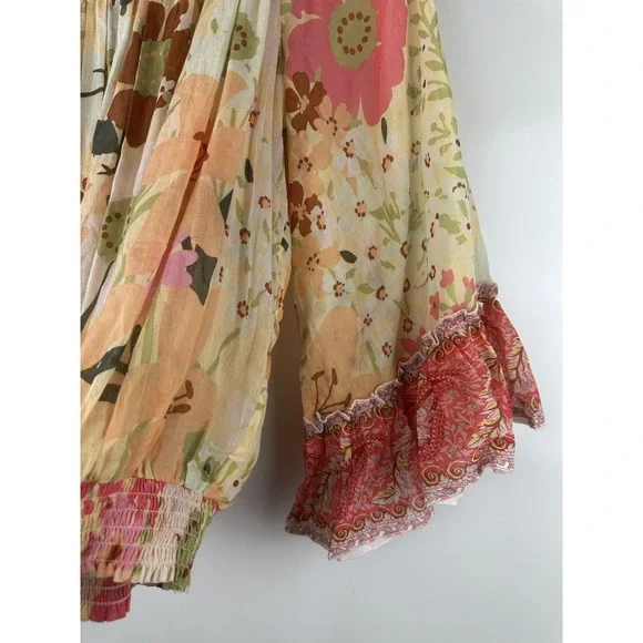Aratta Silent Journey Daisy Floral Ruffled Cotton Blouse Off The Shoulder Large - Picture 5 of 14
